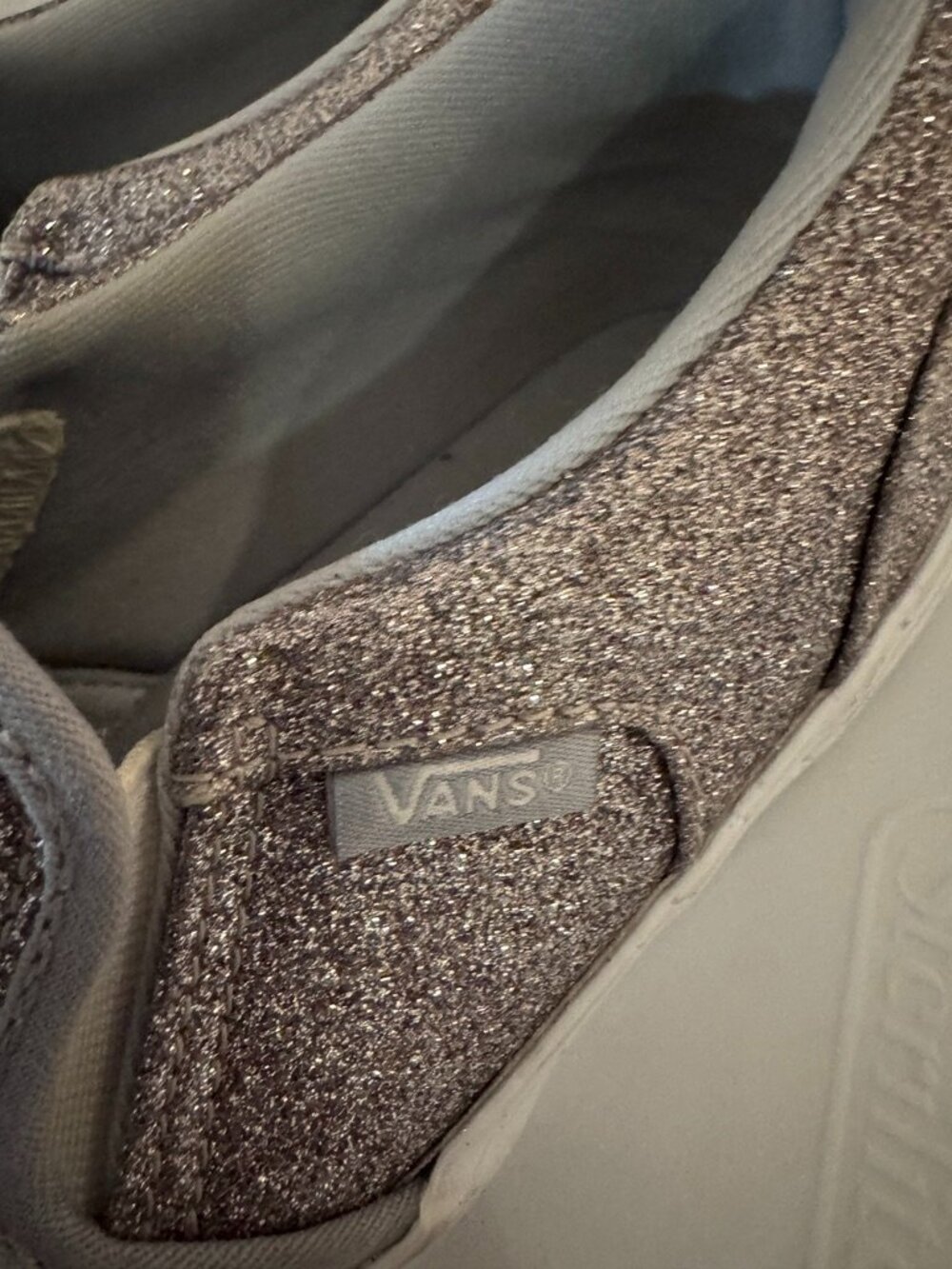 Vans Girls' Missy Silver Glitter Slip-On Sneakers, S:Girls' 3, Excellent Shape - Picture 2 of 8